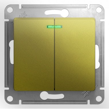 Обзор Двухклавишный выключатель с подсветкой 10A  механизм SE Glossa, фисташковый