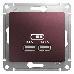 Зарядка USB 5В/2100мА, 2х5В/1050мА  механизм  SE Glossa, баклажановый