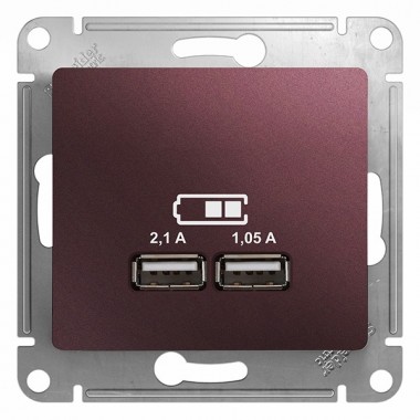 Купить Зарядка USB 5В/2100мА, 2х5В/1050мА  механизм  SE Glossa, баклажановый