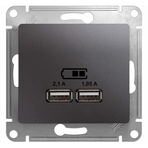 Отзывы Зарядка USB Розетка 5В/2100мА, 2х5В/1050мА механизм SE Glossa, графит