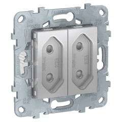 Розетка без заземления со шторками  винтовые зажимы 2х10А SE Unica NEW, алюминий