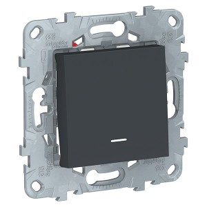 Обзор Переключатель одноклавишный перекрестный с подсветкой SE Unica NEW, антрацит