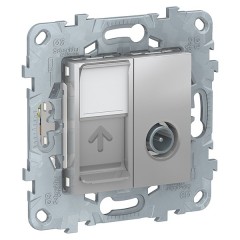 Розетка TV одиночная + комп. RJ45 кат 6 UTP SE Unica NEW, алюминий