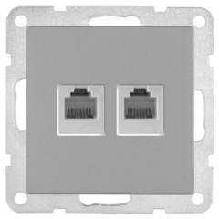 Розетка телефонная двойная 2хRJ-11 с накладкой Экопласт LK80, серебристый металлик