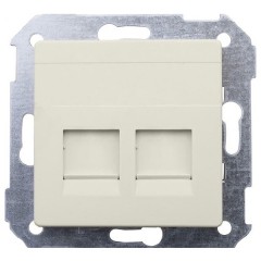 Адаптер со шторками на 2 коннектора UTP (RJ45) FTP (RJ45) RJ12 AMP Simon 82, слоновая кость