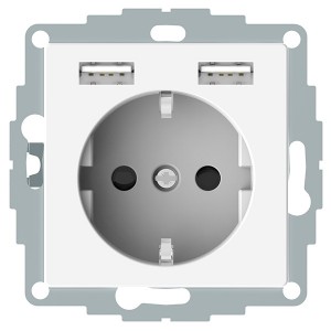 Обзор Розетка Schuko с 2 USB зарядными устройствами 2,4A тип А Merten System M Полярно-белый