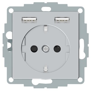 Обзор Розетка Schuko с 2 USB зарядными устройствами 2,4A тип А Merten System M алюминиевый