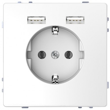 Отзывы Розетка Schuko с 2 USB зарядными устройствами 2,4A тип А Merten D-Life, белый лотос