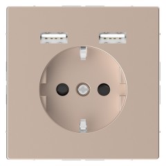 Розетка Schuko с 2 USB зарядными устройствами 2,4A тип А Merten D-Life шампань