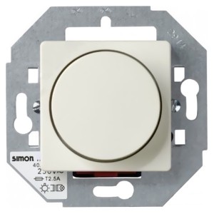 Светорегулятор проходной поворотно-нажимной 40-500Вт широкий модуль Simon 27, слоновая кость