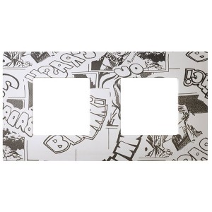 Обзор Накладка декоративная на рамку базовую 2 поста Simon 27 Play Extrem, комиксы бело-чёрный