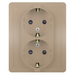Розетка двойная с заземлением Schuko с защитными шторками, винтовой зажим, 16А Simon 15, шампань