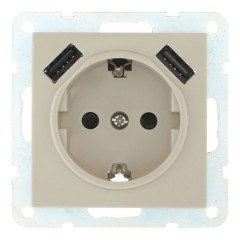 Розетка с з/к + 2хUSB разъем, 2А Экопласт LK60, серебристый металлик