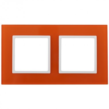 Обзор Рамка на 2 поста стекло Эра Elegance оранжевый+белый 14-5102-22