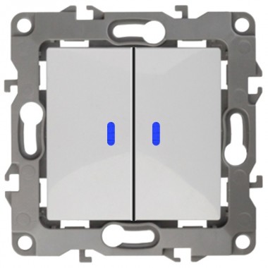 Обзор Выключатель двойной с подсветкой 10АХ-250В IP20 Эра 12, белый 12-1105-01