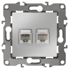 Розетка комбинированная RJ45 кат.5е +RJ11 IP20 Эра 12, алюминий 12-3109-03