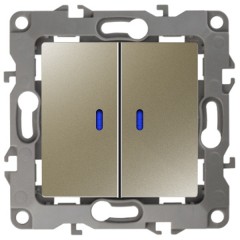 Выключатель двойной с подсветкой 10АХ-250В IP20 Эра 12, шампань 12-1105-04