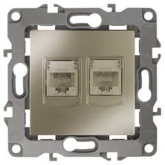 Розетка комбинированная RJ45 кат.5е +RJ11 IP20 Эра 12, шампань 12-3109-04
