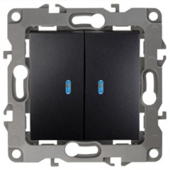 Выключатель двойной с подсветкой 10АХ-250В IP20 Эра 12, антрацит 12-1105-05