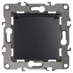 Розетка 2P+E Schuko со шторками с крышкой 16A-250В IP20 Эра 12, антрацит 12-2103-05