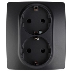 Розетка 2X2P+E Schuko со шторками 16A-250В IP20 Эра 12, антрацит 12-2104-05