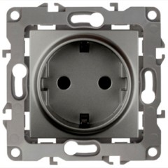 Розетка 2P+E Schuko 16A-250В IP20 без лапок Эра 12, графит 12-2001-12