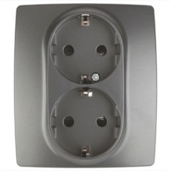 Розетка 2X2P+E Schuko со шторками 16A-250В IP20 Эра 12, графит 12-2104-12