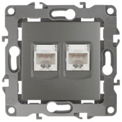 Розетка информационная двойная 2XRJ45 кат.5е IP20 Эра 12, графит 12-3108-12