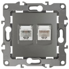 Розетка комбинированная RJ45 кат.5е +RJ11 IP20 Эра 12, графит 12-3109-12