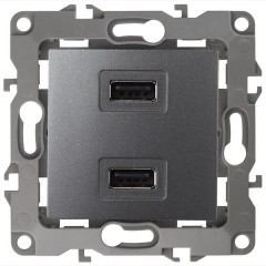 Устройство зарядное USB 230В/5В-2100мА IP20 Эра 12, графит 12-4110-12