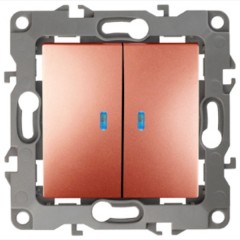 Выключатель двойной с подсветкой 10АХ-250В IP20 Эра 12, медь 12-1105-14