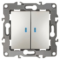 Выключатель двойной с подсветкой 10АХ-250В IP20 Эра 12, перламутр 12-1105-15