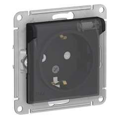 Розетка с заземлением со шторками и крышкой 16А IP44 SE AtlasDesign Aqua, карбон