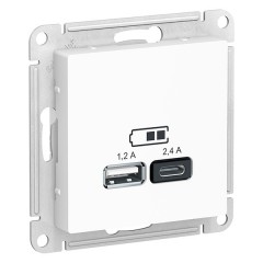 Зарядное устройство USB тип A+С 5В/2,4 А  2х5В/1,2 А, SE AtlasDesign, белый
