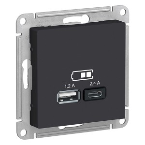 Зарядное устройство USB тип A+С 5В/2,4 А  2х5В/1,2 А, SE AtlasDesign, карбон
