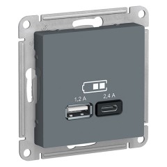 Зарядное устройство USB тип A+С 5В/2,4 А  2х5В/1,2 А, SE AtlasDesign, грифель