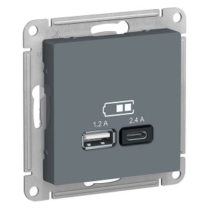 Зарядное устройство USB тип A+С 5В/2,4 А  2х5В/1,2 А, SE AtlasDesign, грифель