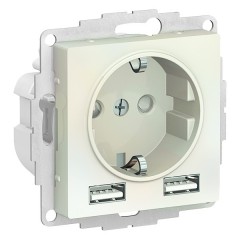 Зарядка розетка с/з 16А + USB A+A 5В/2,4А, 2х5В/1,2А SE AtlasDesign, жемчуг