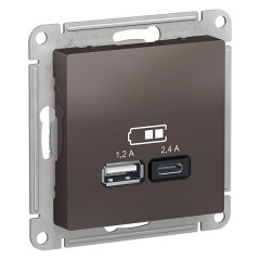 Зарядное устройство USB тип A+С 5В/2,4 А  2х5В/1,2 А, SE AtlasDesign, мокко