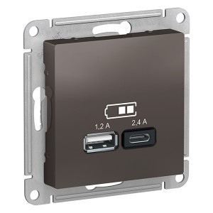 Обзор Зарядное устройство USB тип A+С 5В/2,4 А  2х5В/1,2 А, SE AtlasDesign, мокко