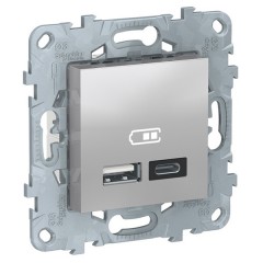 Зарядка USB  двухместная  тип А+С 5 В/2400мА SE Unica NEW, алюминий