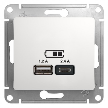 Обзор Зарядное устройство USB тип A+С 5В/2,4 А  2х5В/1,2 А, SE Glossa, белый