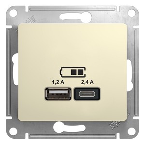 Купить Зарядное устройство USB тип A+С 5В/2,4 А  2х5В/1,2 А, SE Glossa, бежевый