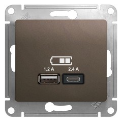 Зарядное устройство USB тип A+С 5В/2,4 А  2х5В/1,2 А, SE Glossa, шоколад