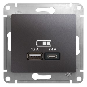 Отзывы Зарядное устройство USB тип A+С 5В/2,4 А  2х5В/1,2 А, SE Glossa, графит