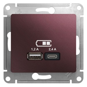 Обзор Зарядное устройство USB тип A+С 5В/2,4 А  2х5В/1,2 А, SE Glossa, баклажановый
