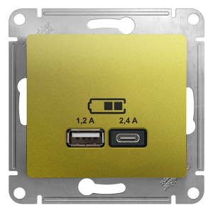 Отзывы Зарядное устройство USB тип A+С 5В/2,4 А  2х5В/1,2 А, SE Glossa, фисташковый