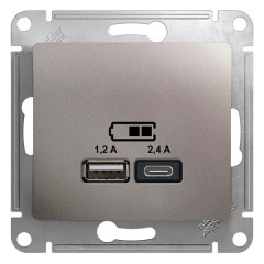 Зарядное устройство USB тип A+С 5В/2,4 А  2х5В/1,2 А, SE Glossa, платина