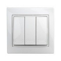 Выключатель трехклавишный 10А 250В  IP20 Intro Plano, белый 1-106-01
