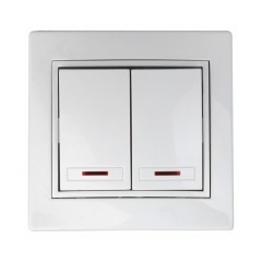 Выключатель двухклавишный с подсветкой 10А 250В  IP20 Intro Plano, белый 1-105-01